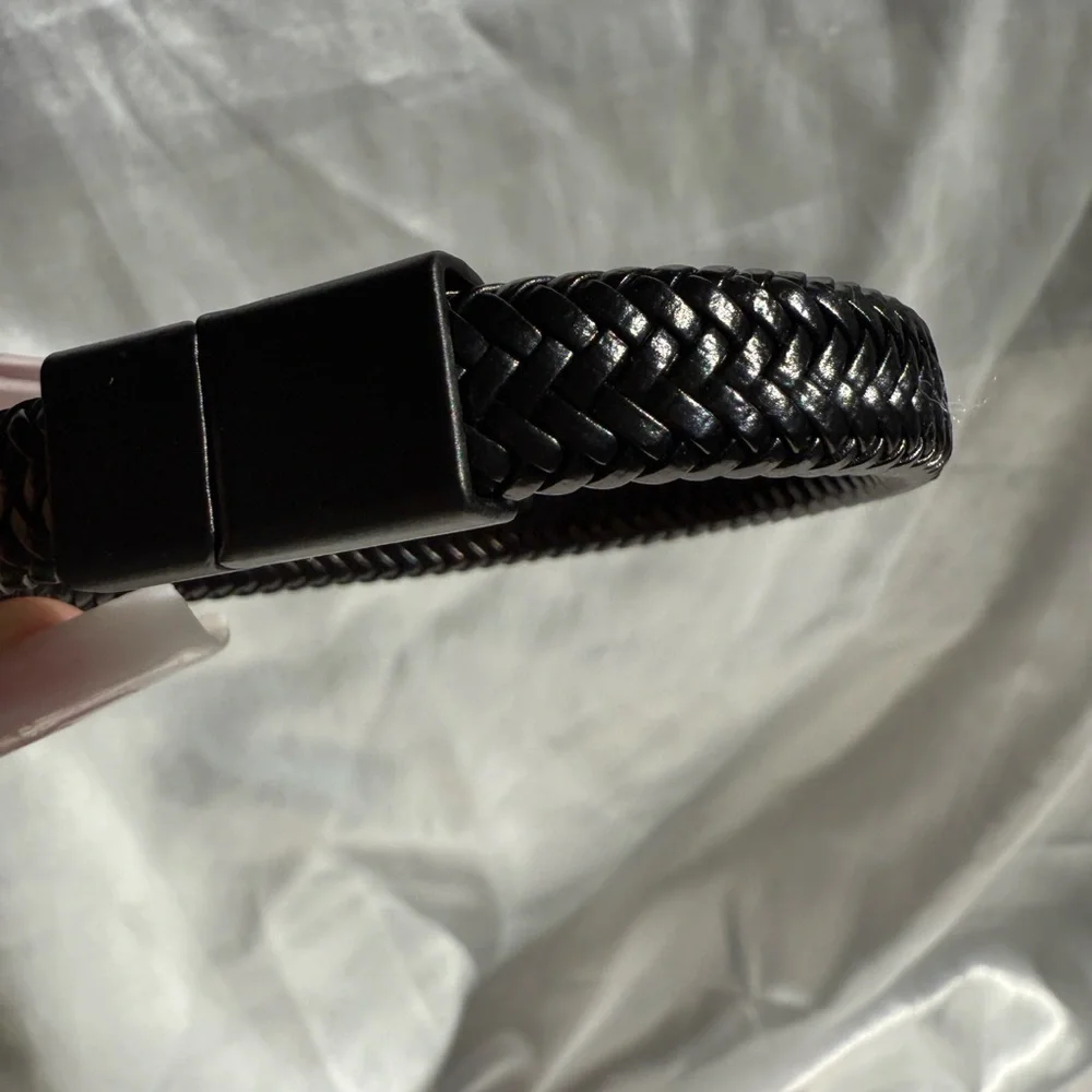 MEN NEW Black Braided Leather Bracelet